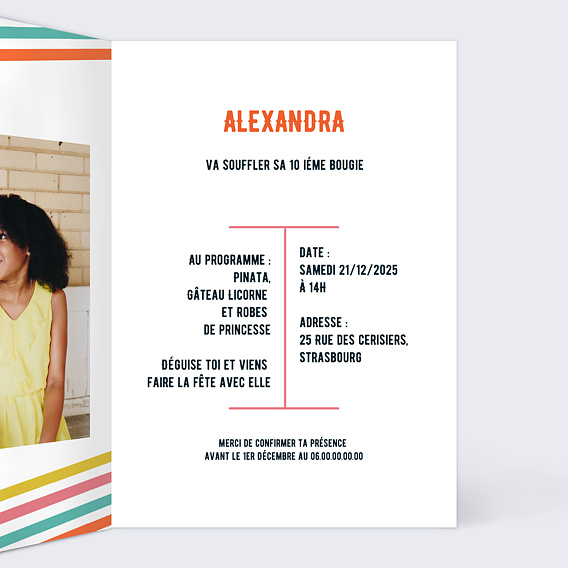 Invitation anniversaire enfant Marque de Fabrique Intérieur Droit