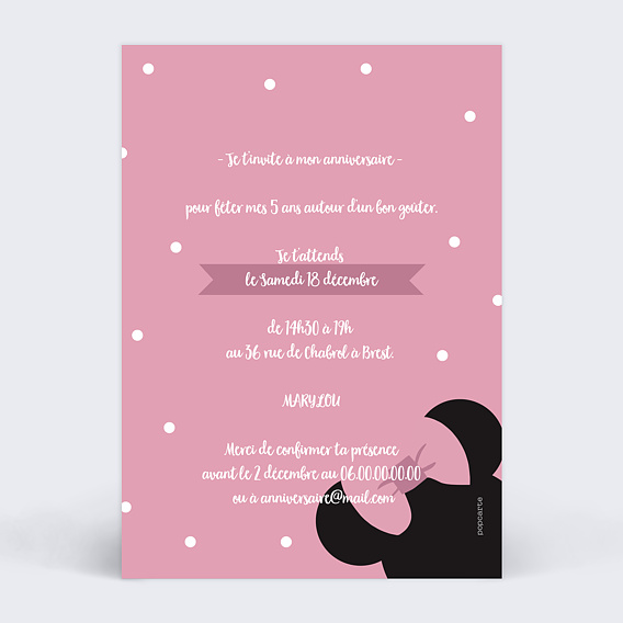 Invitation anniversaire enfant Minnie Verso