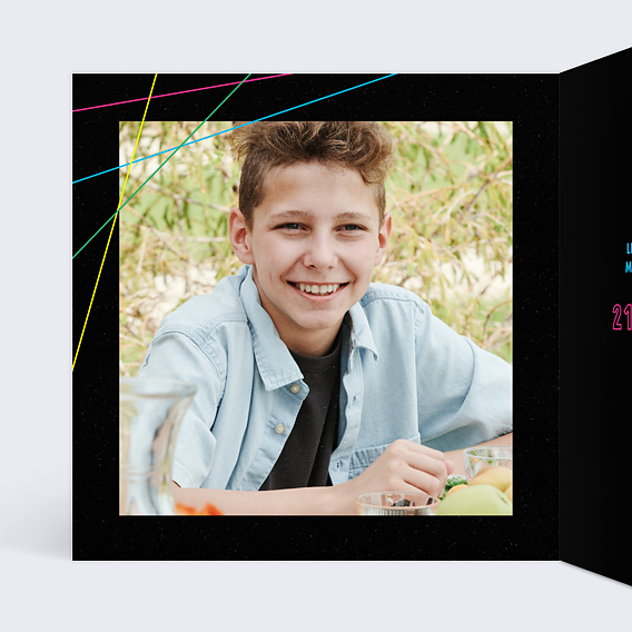 Invitation anniversaire enfant Laser Game Coloré Intérieur Gauche