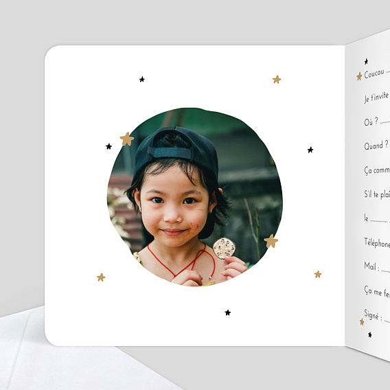 Invitation anniversaire enfant Licorne Étoilée Intérieur Gauche