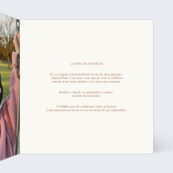 Invitation anniversaire enfant Lapin Champêtre Intérieur Droit