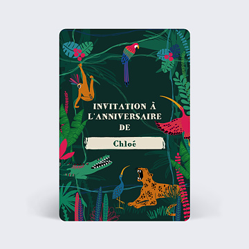 Carte d'Invitation Anniversaire Jungle pour enfant à personnaliser