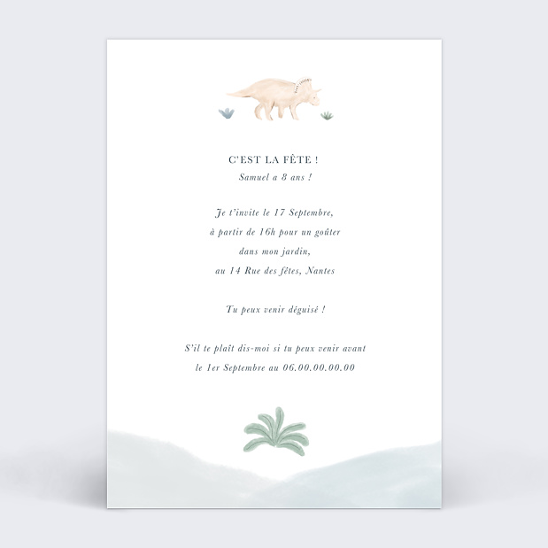 Invitation Anniversaire Enfant Grand Dino Verso