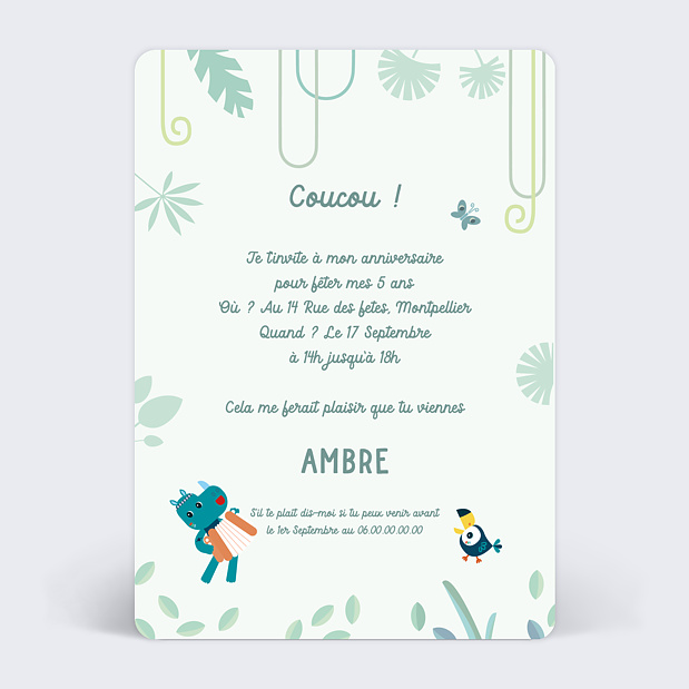 Invitation Anniversaire Enfant Lilliputiens x Popcarte - Jungle Verso