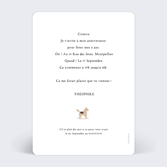 Invitation anniversaire enfant Petits Jouets Verso