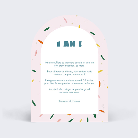 Invitation anniversaire enfant Ma première bougie Verso