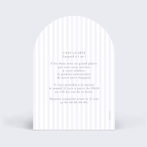 Invitation anniversaire enfant Ourson rayé Verso