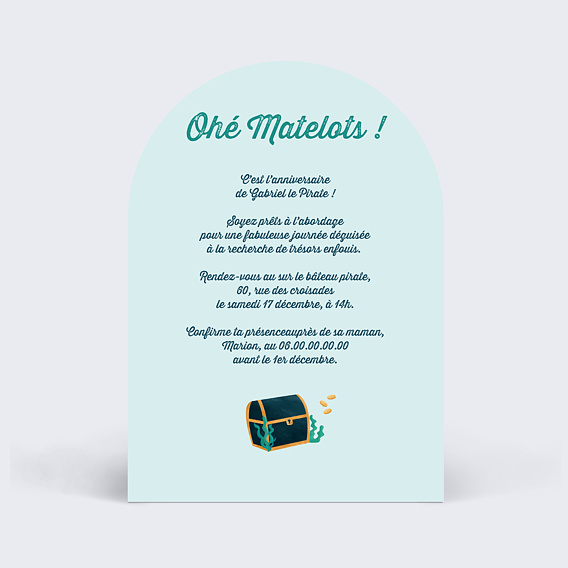 Invitation anniversaire enfant Symbole Pirates Verso
