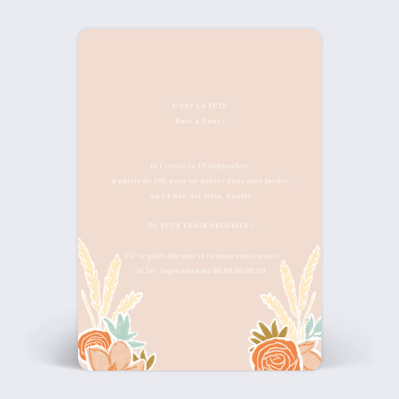 Invitation anniversaire enfant Joli Cheval Verso