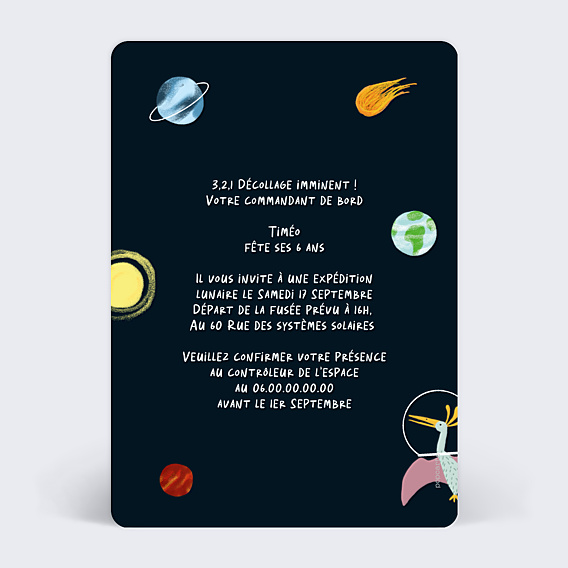 Invitation Anniversaire Enfant Dinosaures dans l'Espace