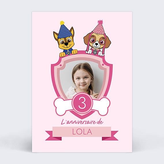 Invitation Anniversaire Enfant Patrouille party rose