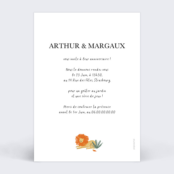 Invitation Anniversaire Enfant Double Jungle Animée