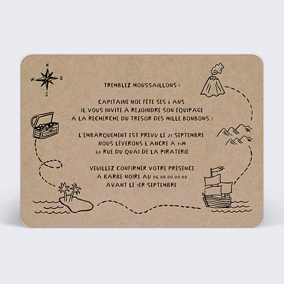 Invitation Anniversaire Enfant Carte au Trésor Enfant