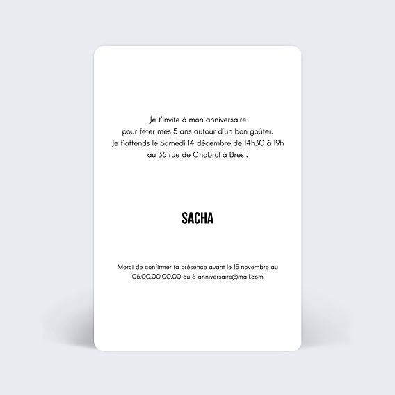 Invitation anniversaire enfant Âge Mignon Verso