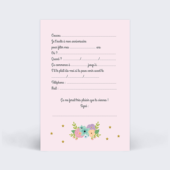 Invitation anniversaire enfant Jolie licorne Verso