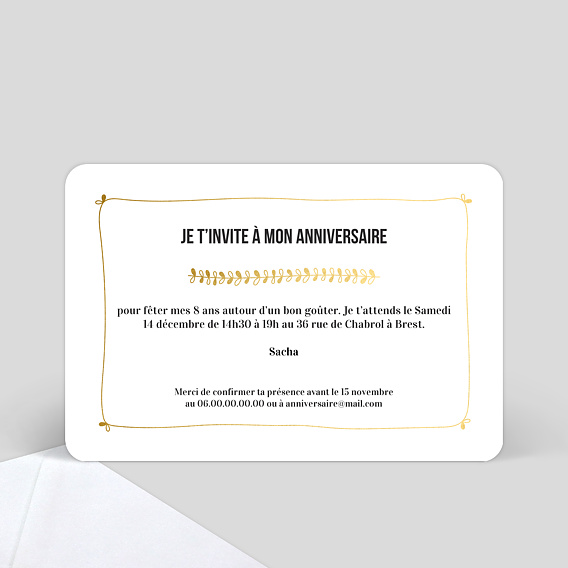 Invitation anniversaire enfant Jolies Feuilles Verso