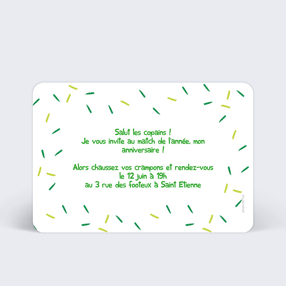 Invitation anniversaire enfant Joueur Verso