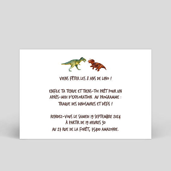 Invitation anniversaire dinosaure - Popcarte