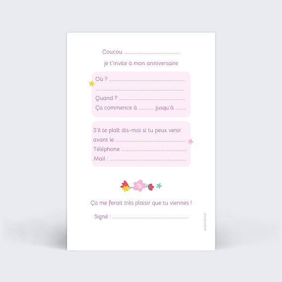 Invitation anniversaire enfant Licorne Arc-en-ciel Photo Verso