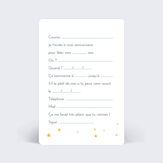 Invitation anniversaire enfant Licorne et Fleurs Verso