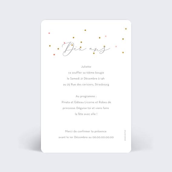 Invitation anniversaire enfant Milestone Petits Pois Verso