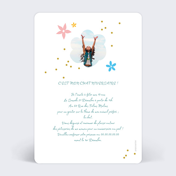Invitation anniversaire enfant Chaton Verso