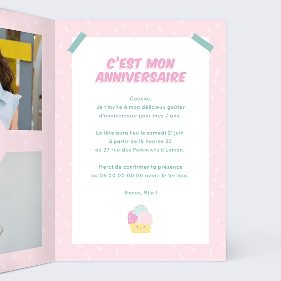 Invitation anniversaire enfant Cornet Festif Intérieur Droit