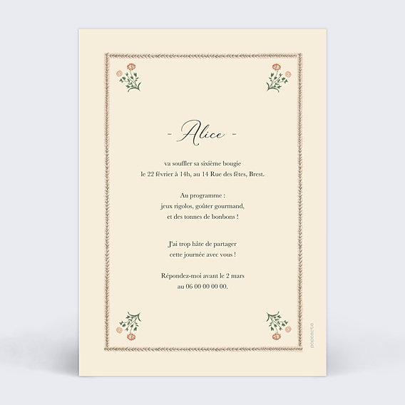 Invitation Anniversaire Enfant Tapisserie d'Antan