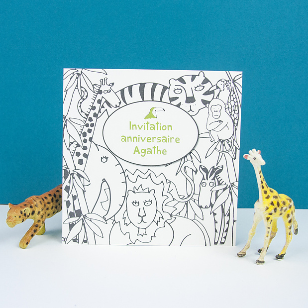 Carte d'invitation anniversaire coloriage jungle