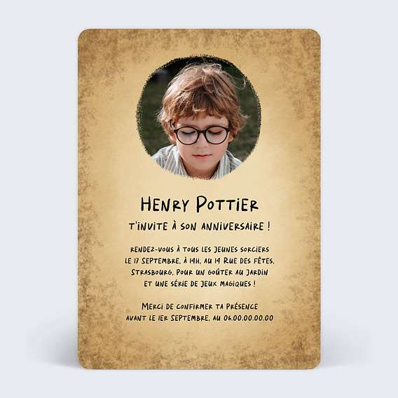 Invitation anniversaire enfant Chouette Magique Verso