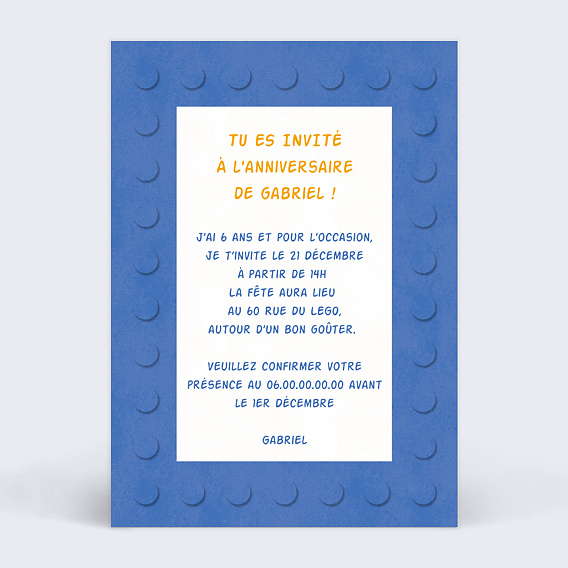 Invitation anniversaire enfant Jeu de Construction Verso
