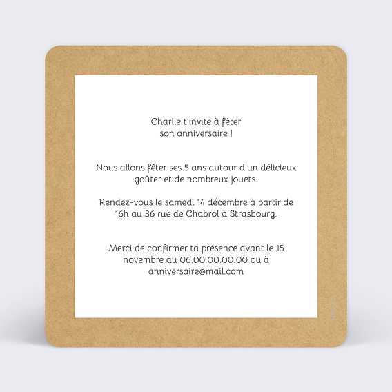Invitation anniversaire enfant Fanions Bucoliques Verso