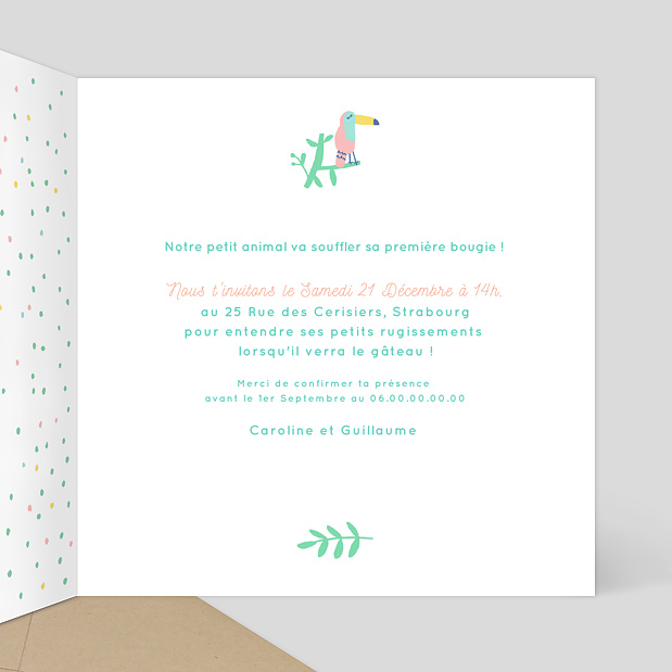 Carte d'Invitation Anniversaire Flamants Roses Intérieur Droit