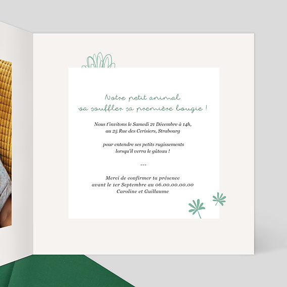 Invitation anniversaire enfant Jungle Secrète Intérieur Droit