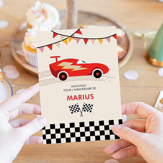 Invitation anniversaire enfant Voiture de Course Après 4