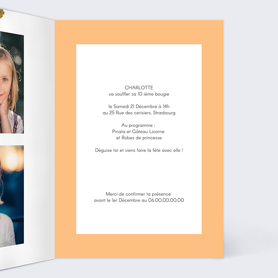 Invitation anniversaire enfant Sacré Fête Intérieur Droit
