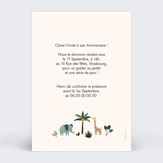 Invitation Anniversaire Enfant Petite Jungle