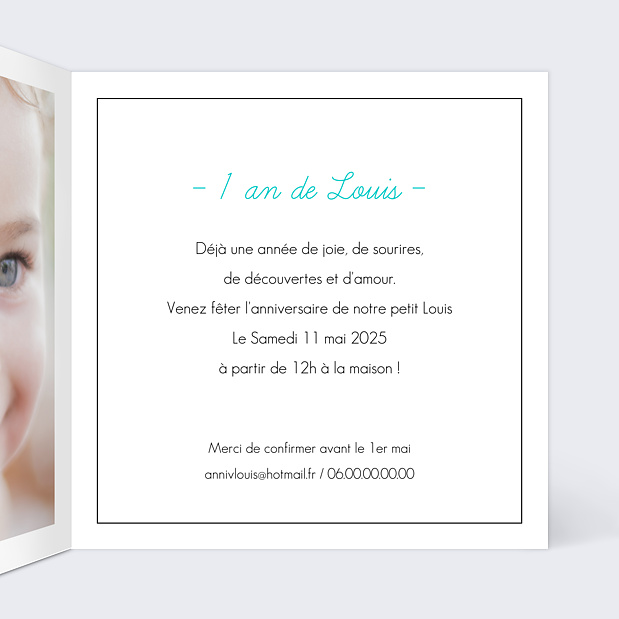 Carte d'invitation anniversaire simplicité Intérieur Droit