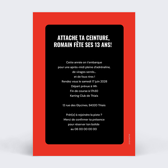 Invitation Anniversaire Enfant Ligne départ Kart