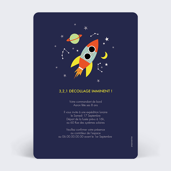 Invitation anniversaire enfant Dans l'Espace Verso