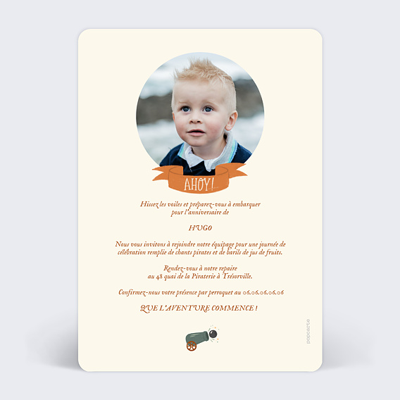 Invitation anniversaire enfant Chasse au trésor Verso