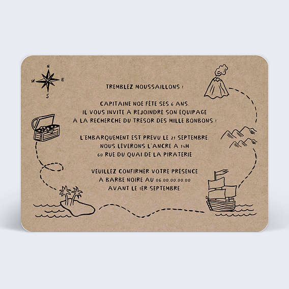 Invitation anniversaire enfant Carte au Trésor Enfant Verso