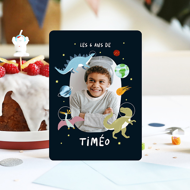 Invitation Anniversaire Enfant Dinosaures dans l'Espace
