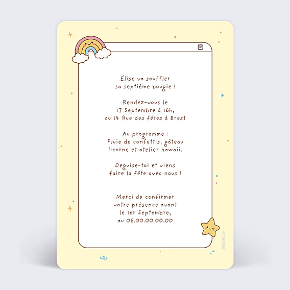 Invitation Anniversaire Enfant Animaux kawaii
