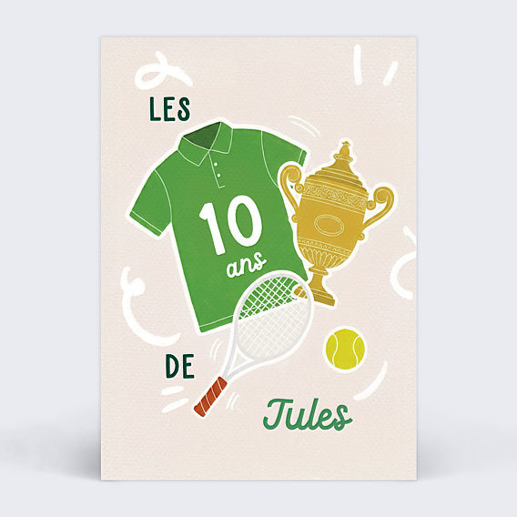 Invitation anniversaire enfant Champion tennis