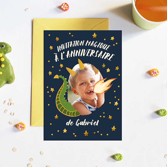Invitation anniversaire enfant Dragon Photo Après 1