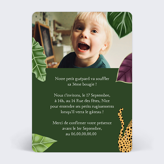 Invitation anniversaire enfant Jungle Magique Verso