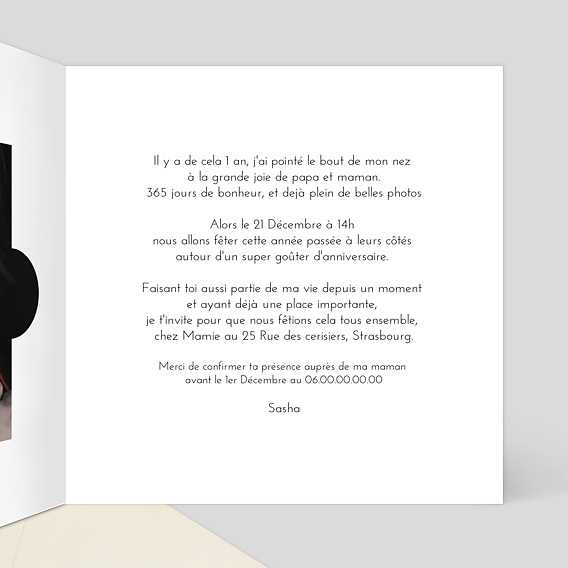 Invitation anniversaire enfant Photo Puzzle Intérieur Droit