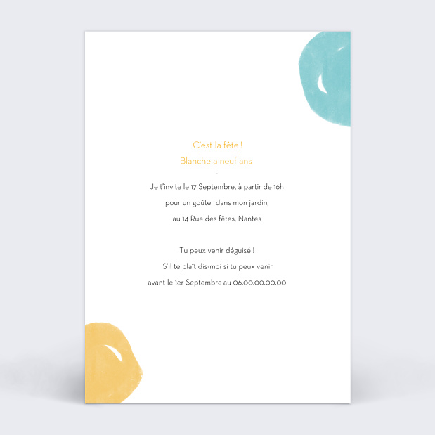 Invitation Anniversaire Enfant Multicolore Verso