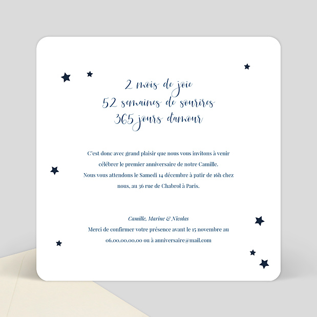 Carte d'Invitation Anniversaire Enfant Bonne Étoile Verso